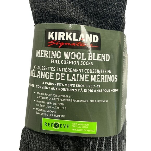 NEW Kirkland Signature 4 Pairs Merino Wool Blend Men's 7-13 Full Cushion Socks - Picture 2 of 6